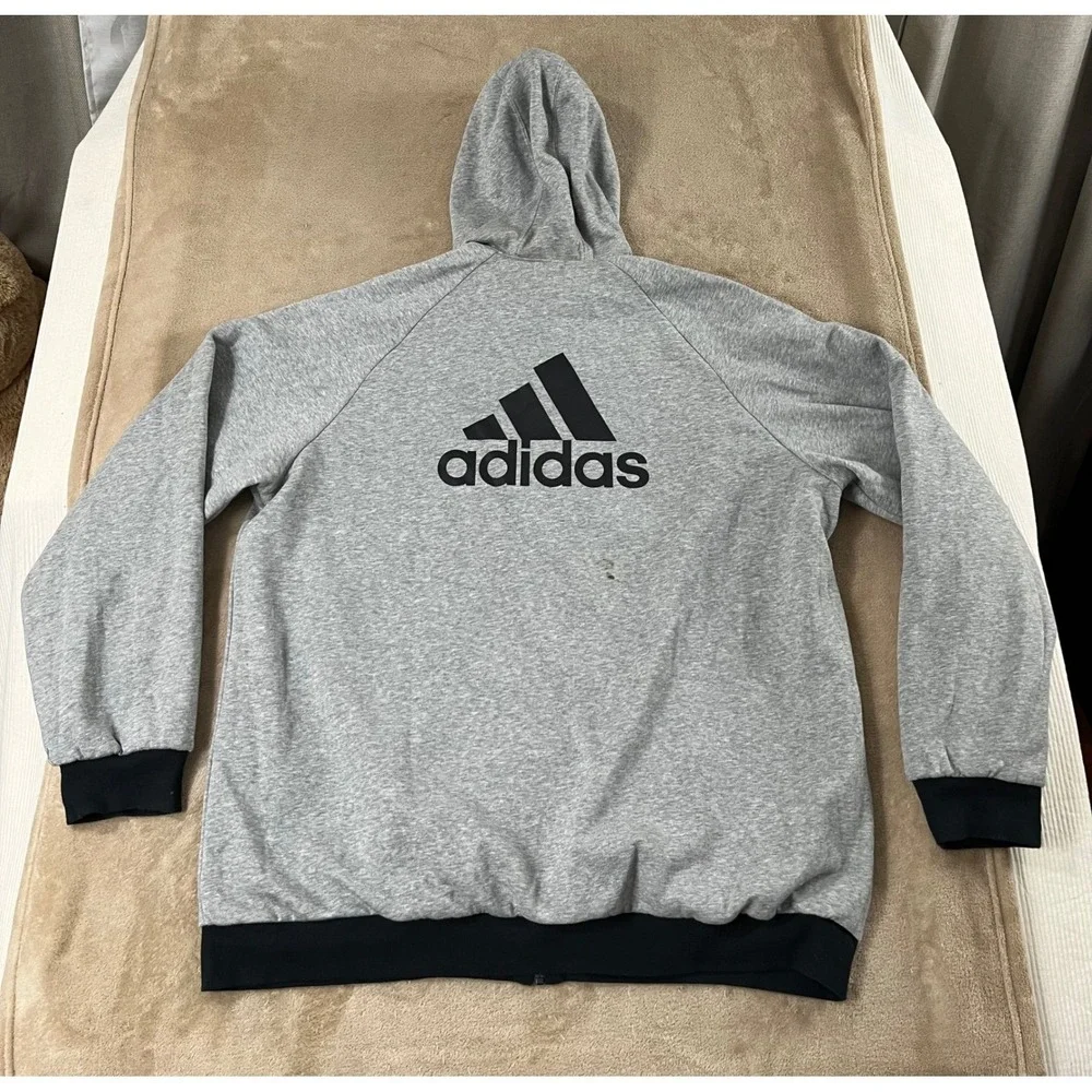 Adidas Reversible Hooded 3‎ Stripe Jacket Size 2XL Black Grey White Full zip